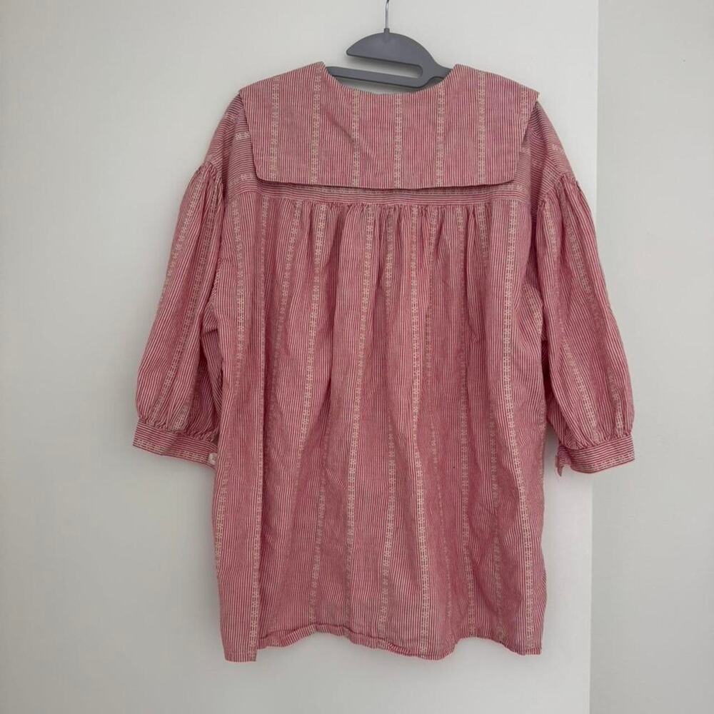 Vintage boho red white striped cotton peasant blouse - Picture 8 of 8